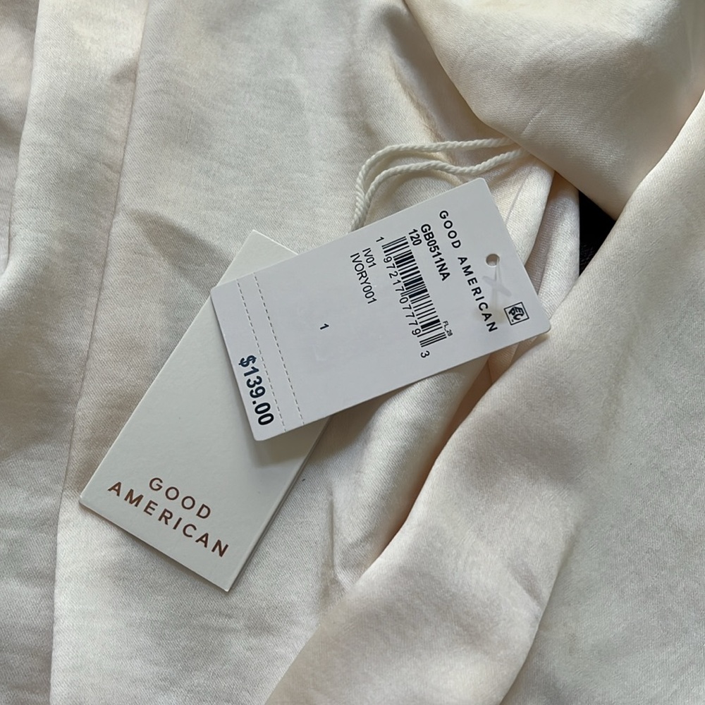 🆕 GOOD AMERICAN Long Sleeve Washed Satin Wrap Bodysuit in Ivory Size 1 Small - Picture 7 of 16